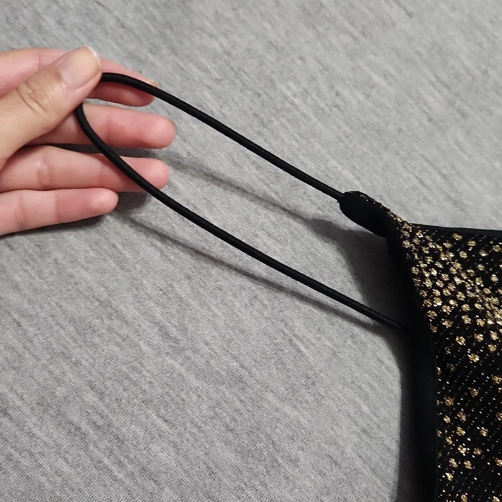 Vintage Sparkly Mini Little Black Party Spaghetti Strap Tank Dress - Picture 10 of 11